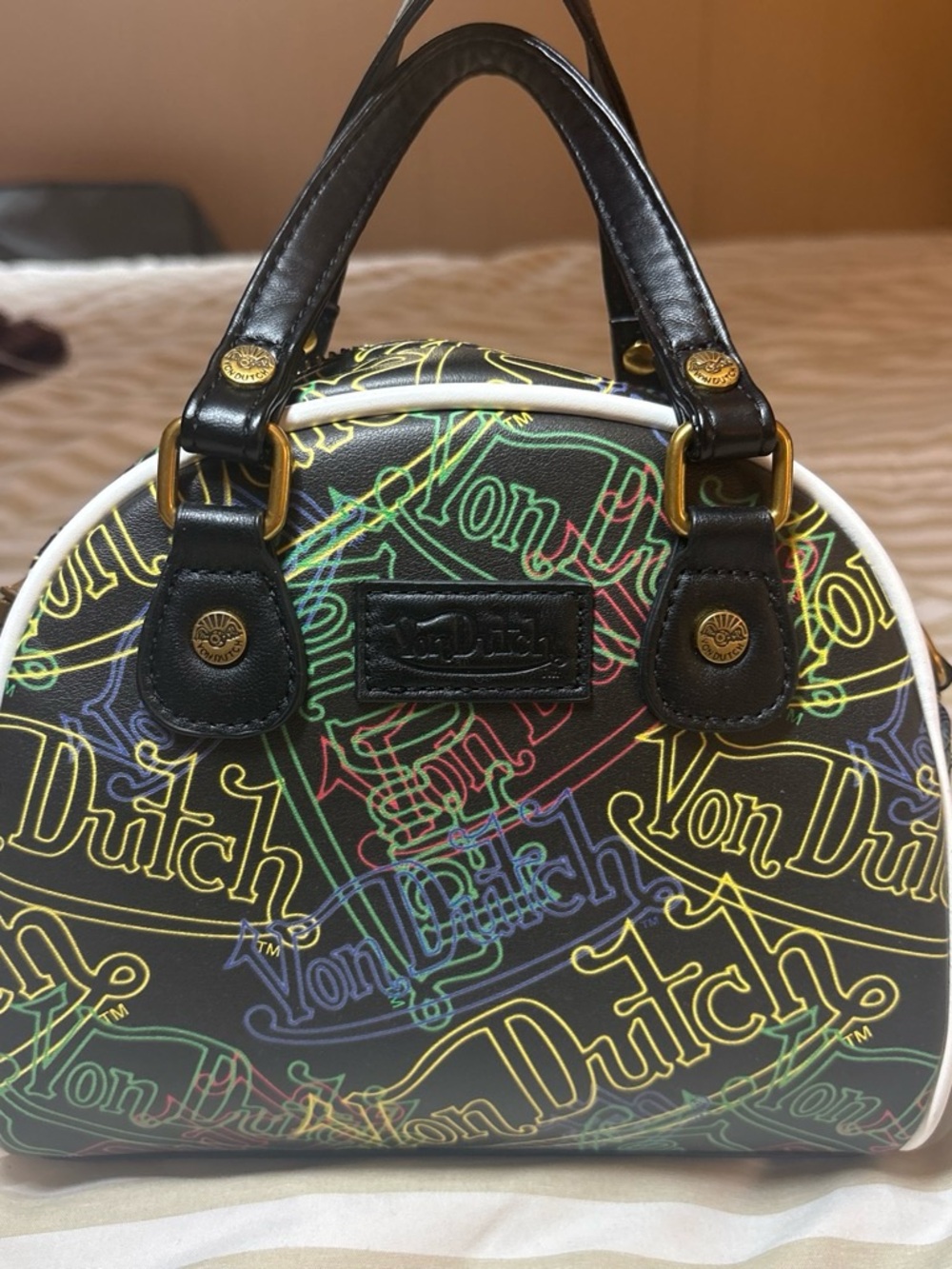 Von Dutch Multicolor Logo Dome Satchel - Black Base